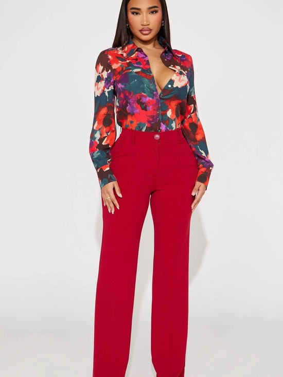 Fashion Nova Pants - NWT Fashion Nova Red High-Waist Wide-Leg Trousers